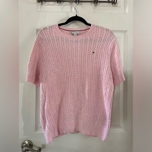 Tommy Hilfiger Light Pink Cable-Knit Short Sleeve Lightweight Sweater Top NWOT